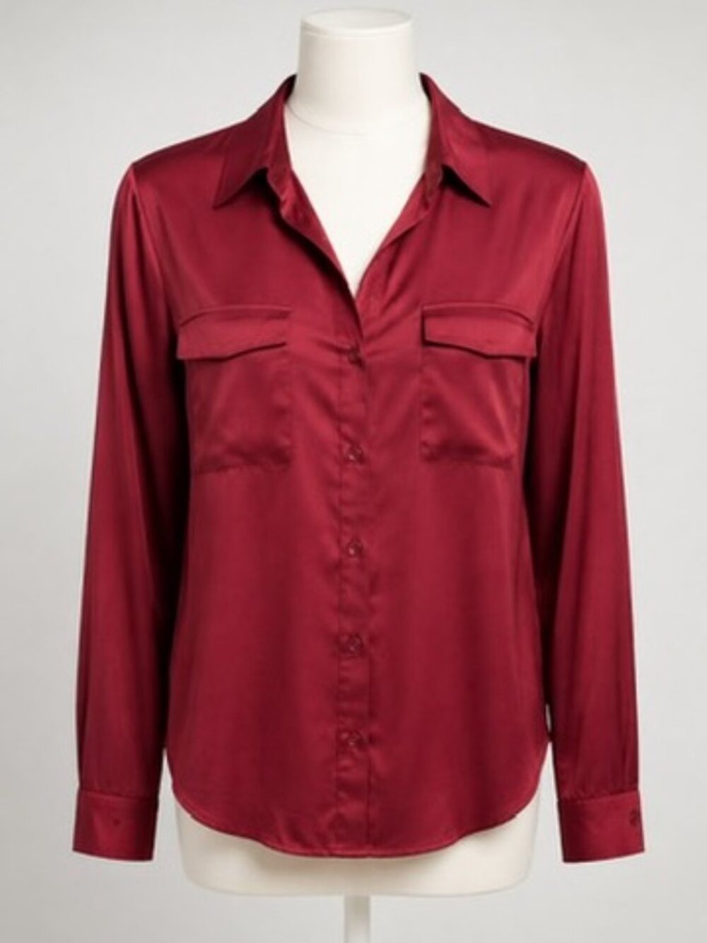 ON 34TH Burgundy Satin Button Down Blouse Women’s L NWT